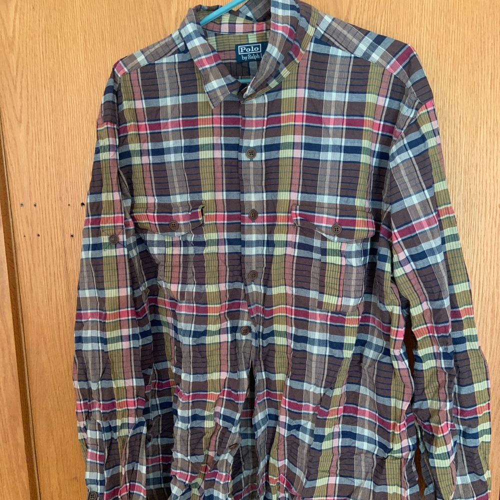 Plaid long sleeve Polo button up shirt
